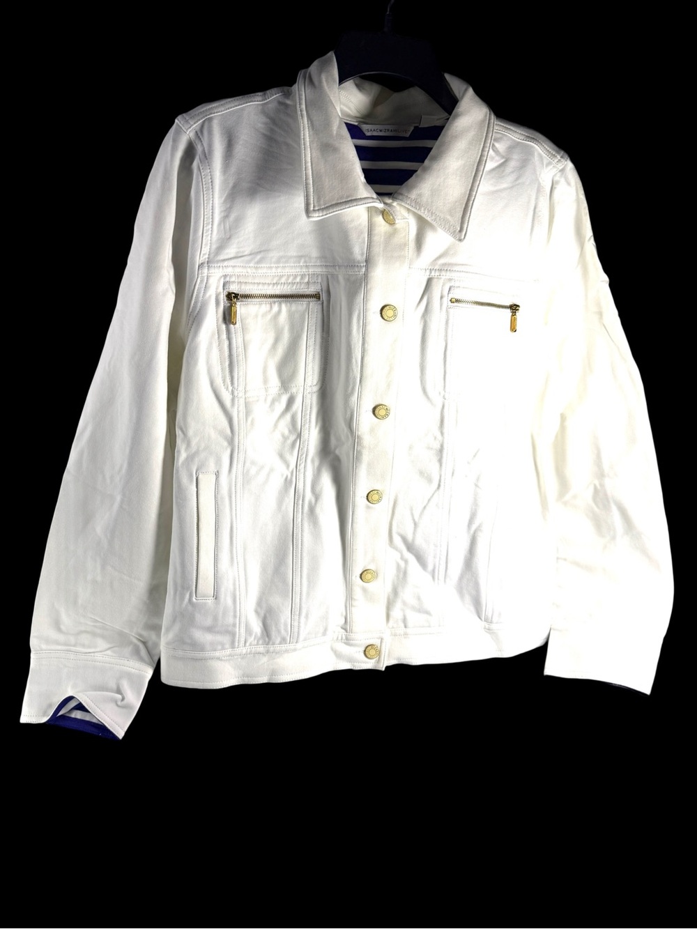 Isaac Mizrahi White Jean Jacket with Gold Hardware